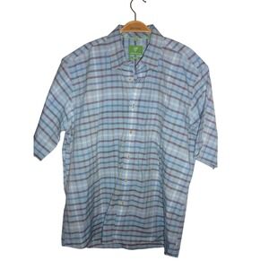 FORSYTH OF CANADA Mens Plaid Short Sleeve Button Down Shirt‎ XL Non Iron Blue